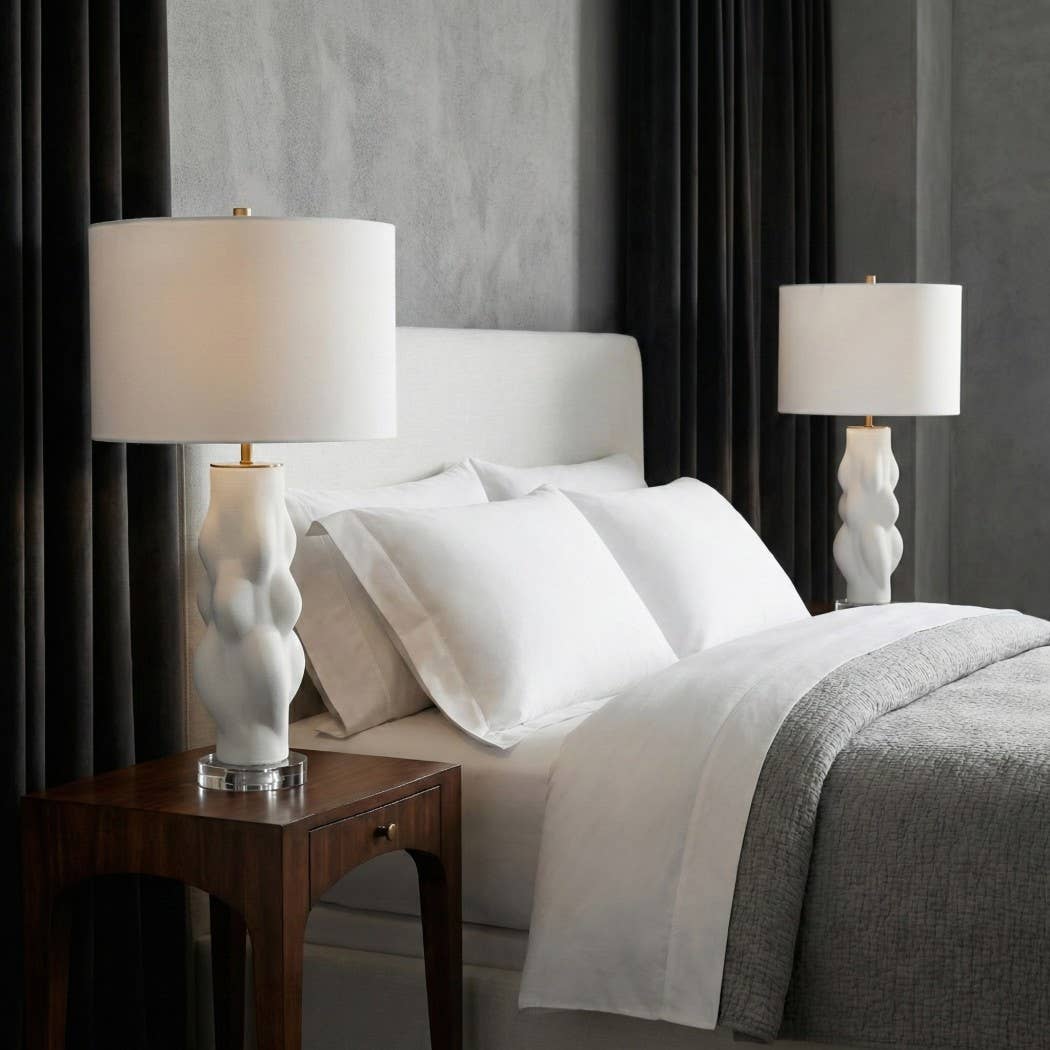 Table Lamp - White Porcelain Glass Textured Base, 26 in.