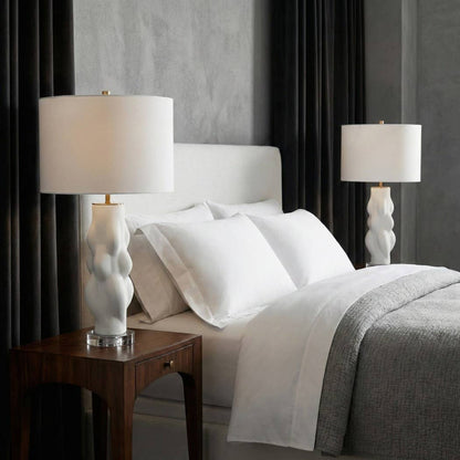 Table Lamp - White Porcelain Glass Textured Base, 26 in.