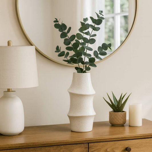 Decorative Vase - Ivory Ceramic Unique Sculptural, 15 in.