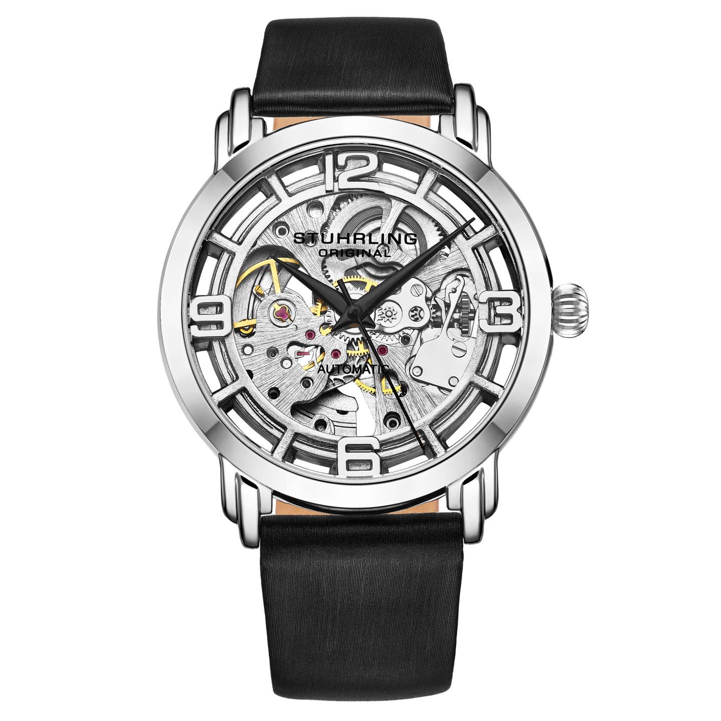 Stuhrling Original Winchester 3982 Women's Automatic Watch, 40mm, Silver Dial, Black Leather Strap, Skeleton Dial