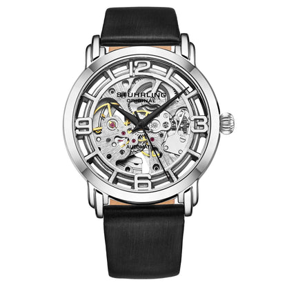 Stuhrling Original Winchester 3982 Women's Automatic Watch, 40mm, Silver Dial, Black Leather Strap, Skeleton Dial