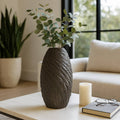 Decorative Vase - Brown Ceramic Wavy Textured, 19 in.
