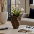 Decorative Vase - Brown Porcelain Sculptural Flower, 16 in.