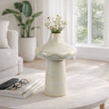 Decorative Vase - Beige Ceramic Sculptural Design, 16 in.