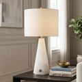 Table Lamp - White Stone Base with Geometric Design, 26 in.