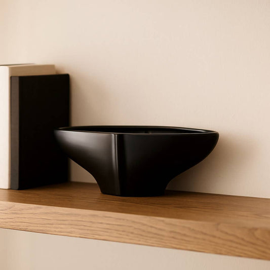 Decorative Bowl - Black Glass Minimalist Centerpiece, 16 in.