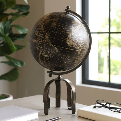 Decorative Object - Black Metal Unique Stand Globe, 22 in.
