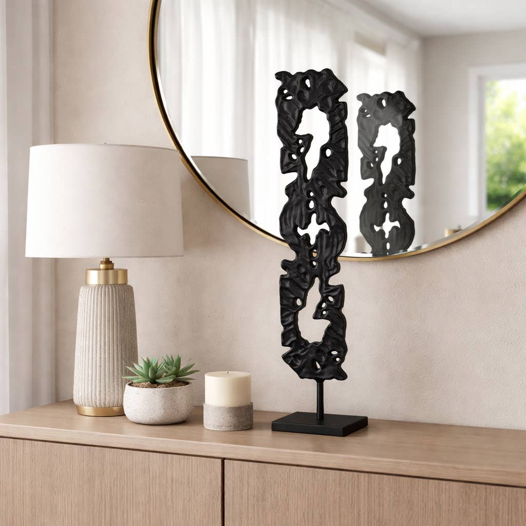 Sculpture - Black Metal Abstract Cutout Design, 33 in.