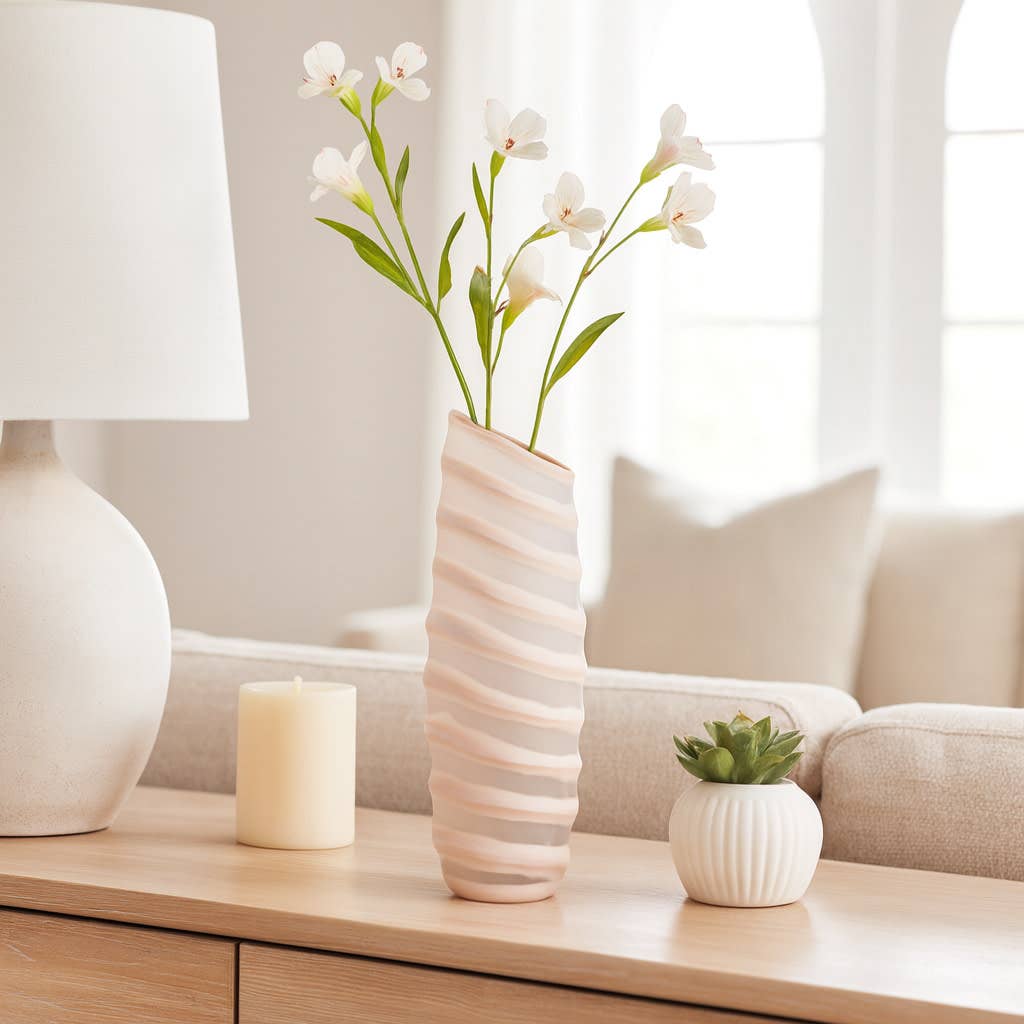 Decorative Vase - Ivory Glass Tall Ribbed Silhouette, 12 in.