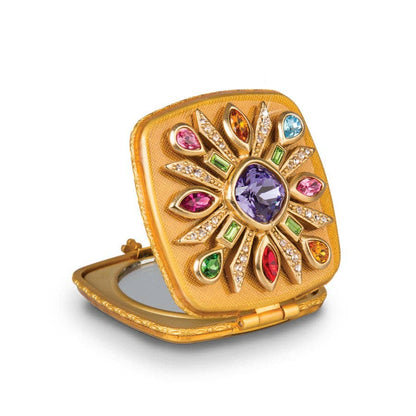 Jay Strongwater Schuyler Maltese Bejeweled Compact Mirror, Crystal Enamel Gold-Finished