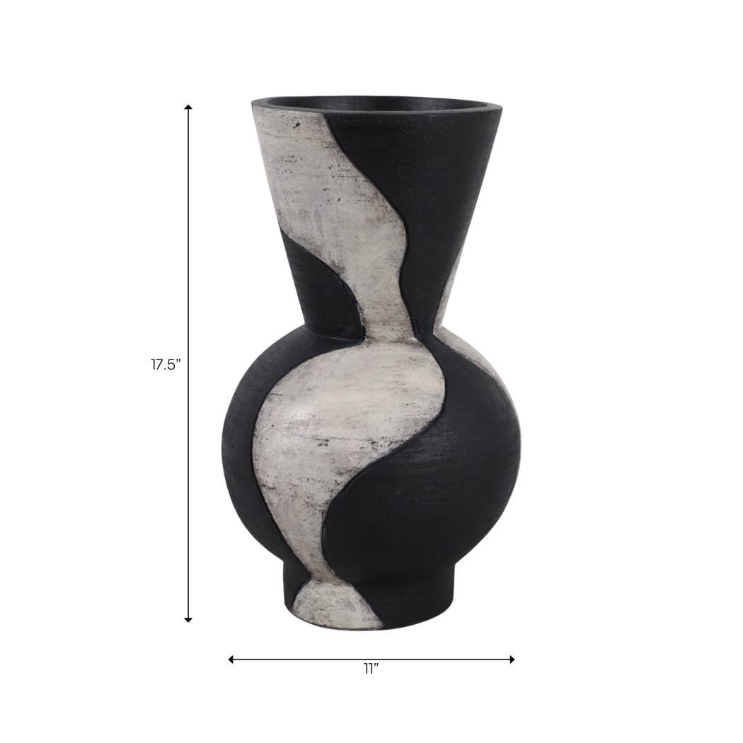 Decorative Vase - Black Ceramic Small Hourglass, 18 in.
