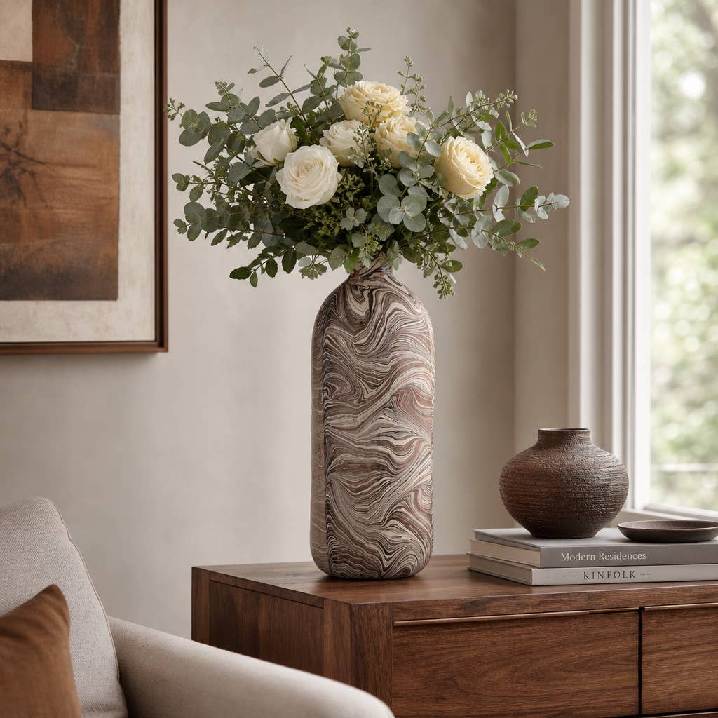 Decorative Vase - Brown Pottery/Ecomix Marble Texture, 22 in