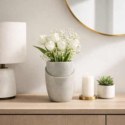 Decorative Vase - Gray Ceramic Sculpted Organic, 11 in.