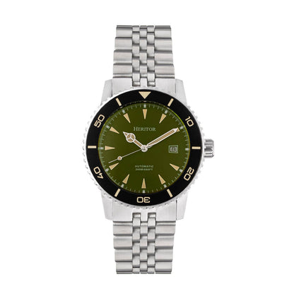 Heritor Hurst Men's Automatic Diver Date Bracelet Watch, Olive