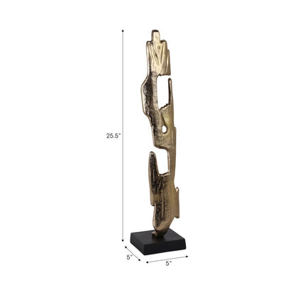 Decorative Object - Gold Metal Wood Post Statue, 26 in.