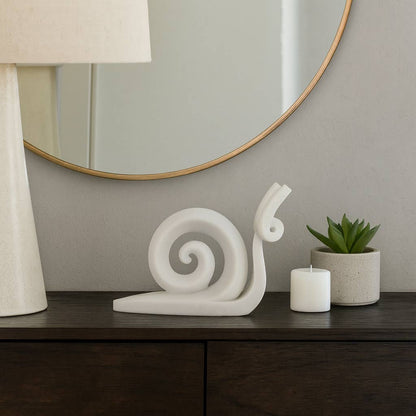 Sculpture - White Quartz Resin Decorative Snail, 10 in.