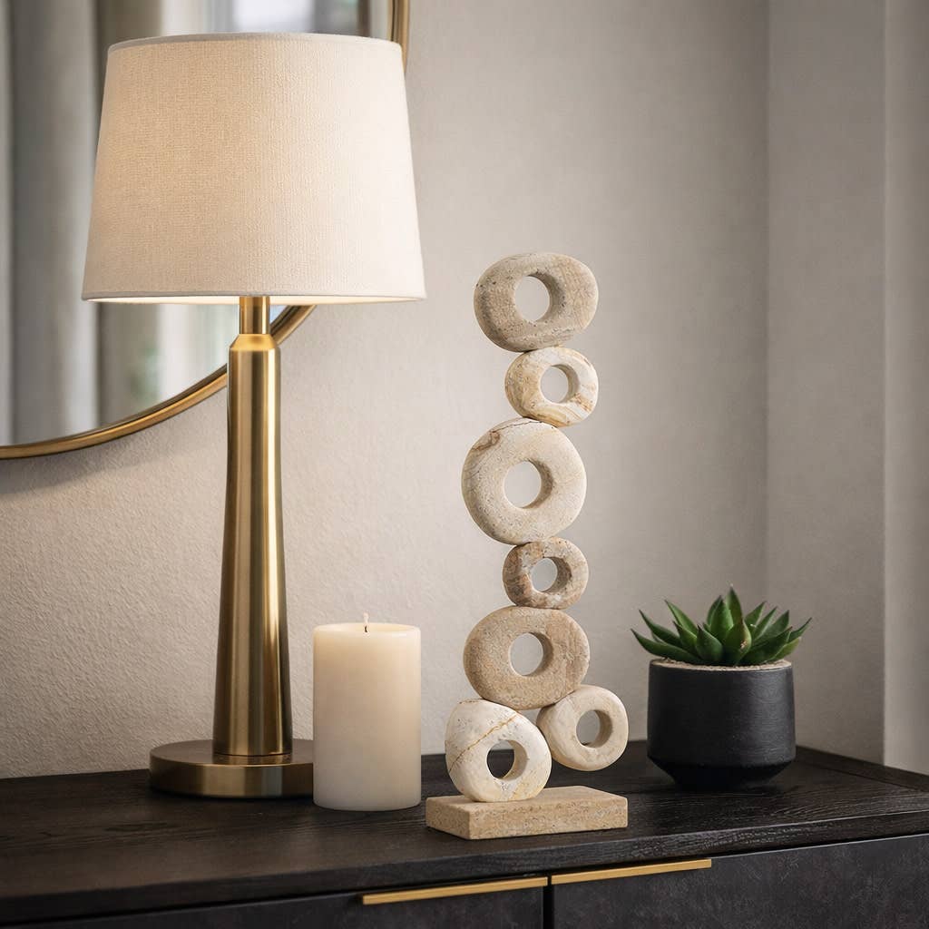 Decorative Object - Ivory Stone Large Rounded Rings, 21 in.