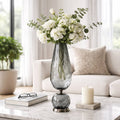 Decorative Vase - Gray Glass with Metal Base, 21 in.