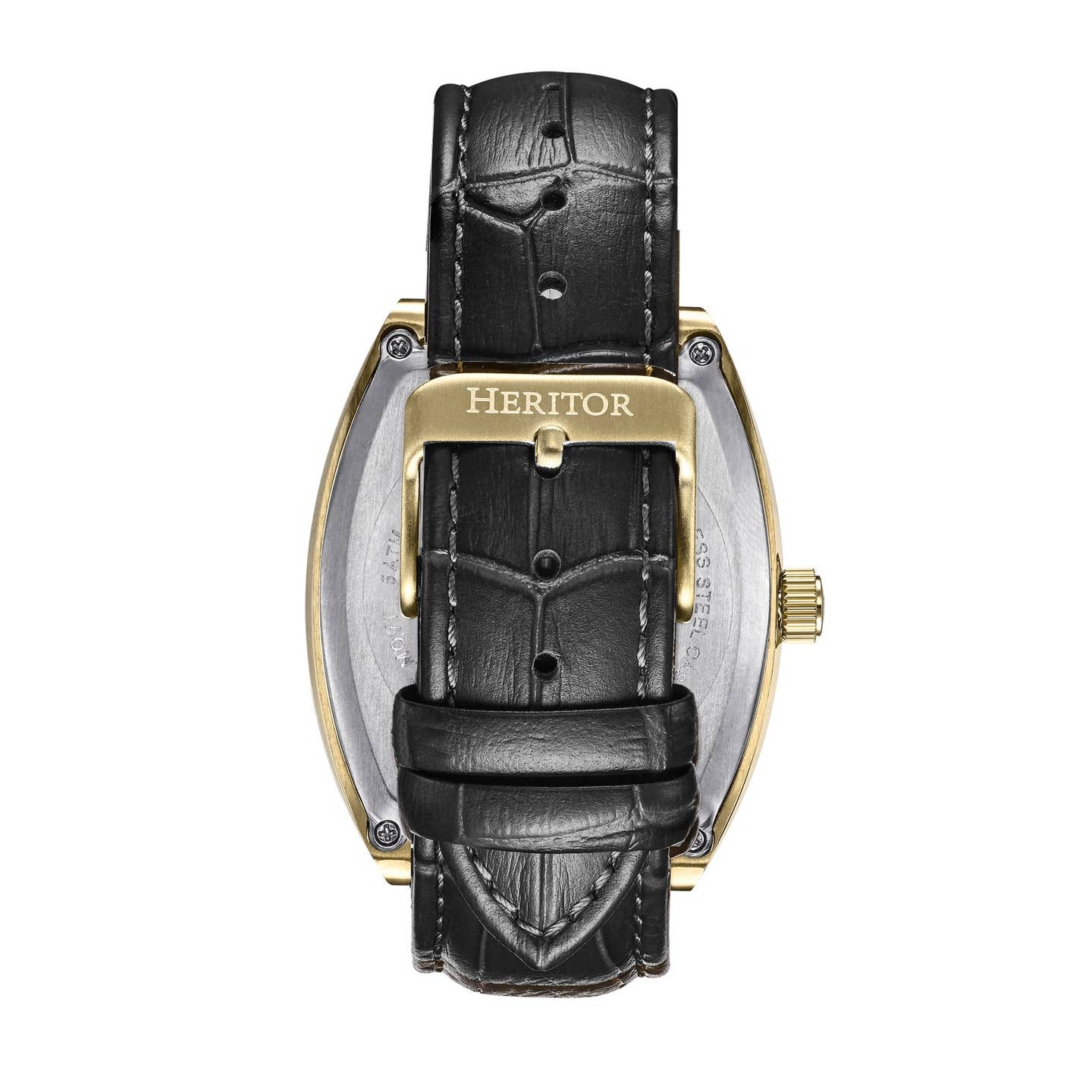 Heritor Masterson Men's Automatic Semi-Skeleton Leather Watch, Gold/Black