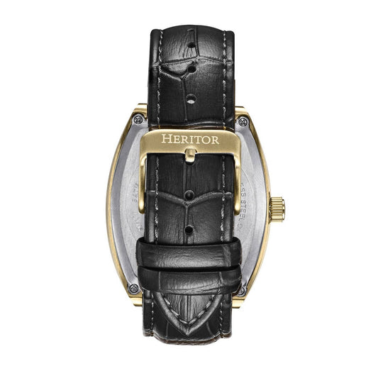 Heritor Masterson Men's Automatic Semi-Skeleton Leather Watch, Gold/Black