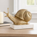 Decorative Object - Gold Metal Snail On Marble Base, 10 in.
