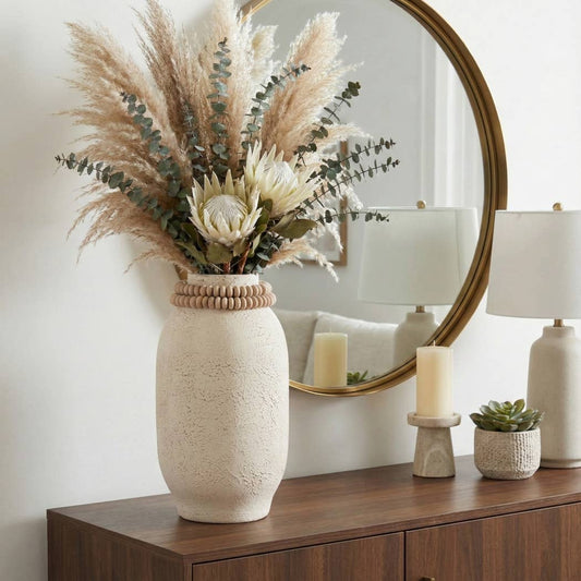 Decorative Vase - Ivory Wood Textured Surface, 16 in.