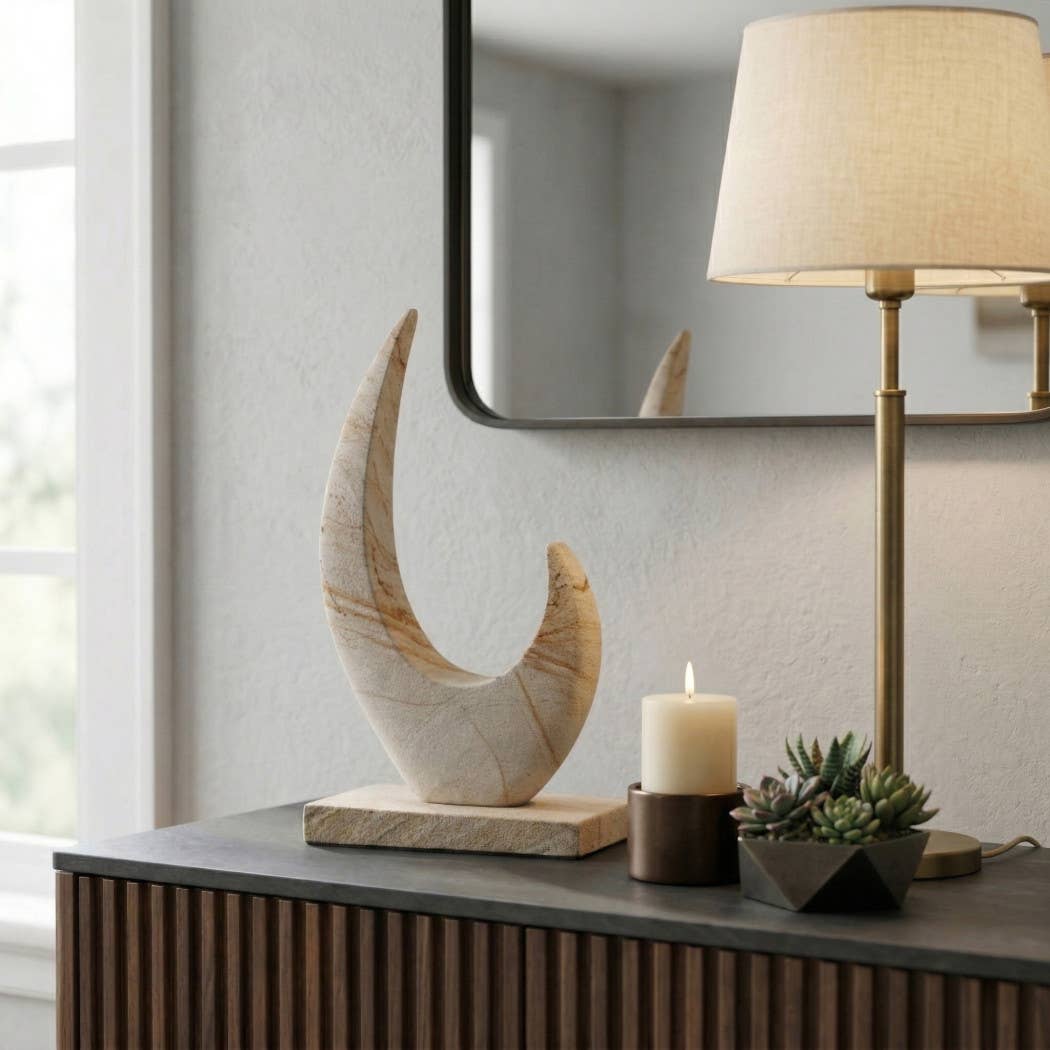 Decorative Object - Ivory Stone Crescent-Shaped, 14 in.