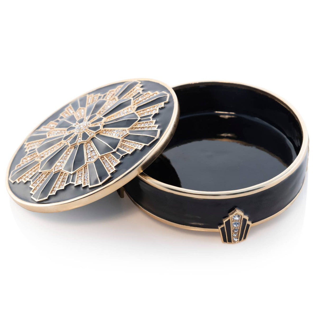 Jay Strongwater Pearl Art Deco Decorative Box, Red Swarovski Crystal Enamel Gold-Finished