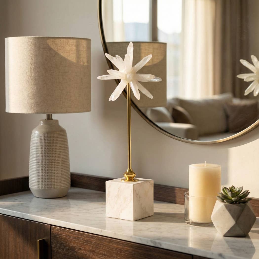 Sculpture - White Metal Starburst Crystal-Inspired, 17 in.