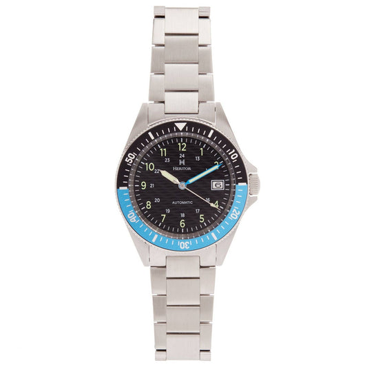 Heritor Calder Men's Automatic Date Bracelet Watch, Silver/Black-Blue