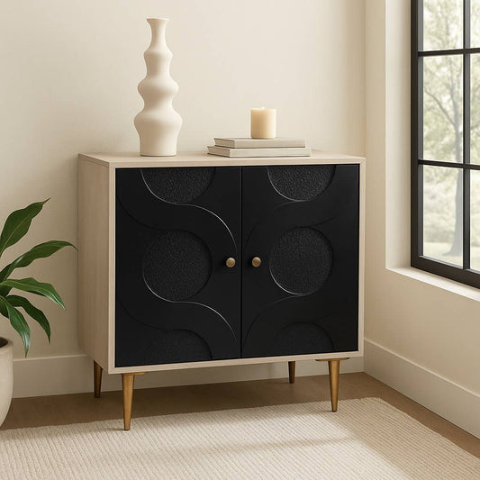 Cabinet - White Wash Wood Two Tone Textured Circle, 31 in.
