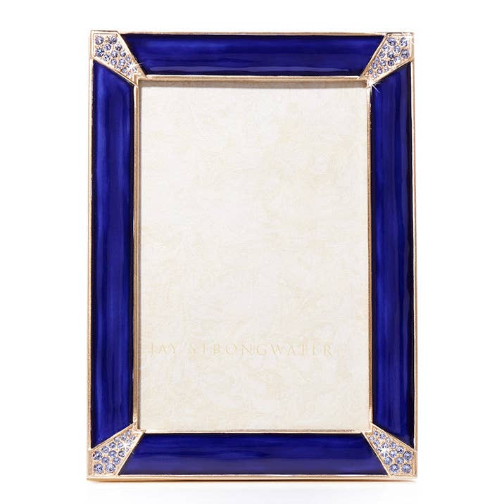 Jay Strongwater Lavinia 4" x 6" Crystal Enamel Picture Frame, Delft Garden