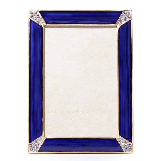 Jay Strongwater Lavinia 4" x 6" Crystal Enamel Picture Frame, Delft Garden