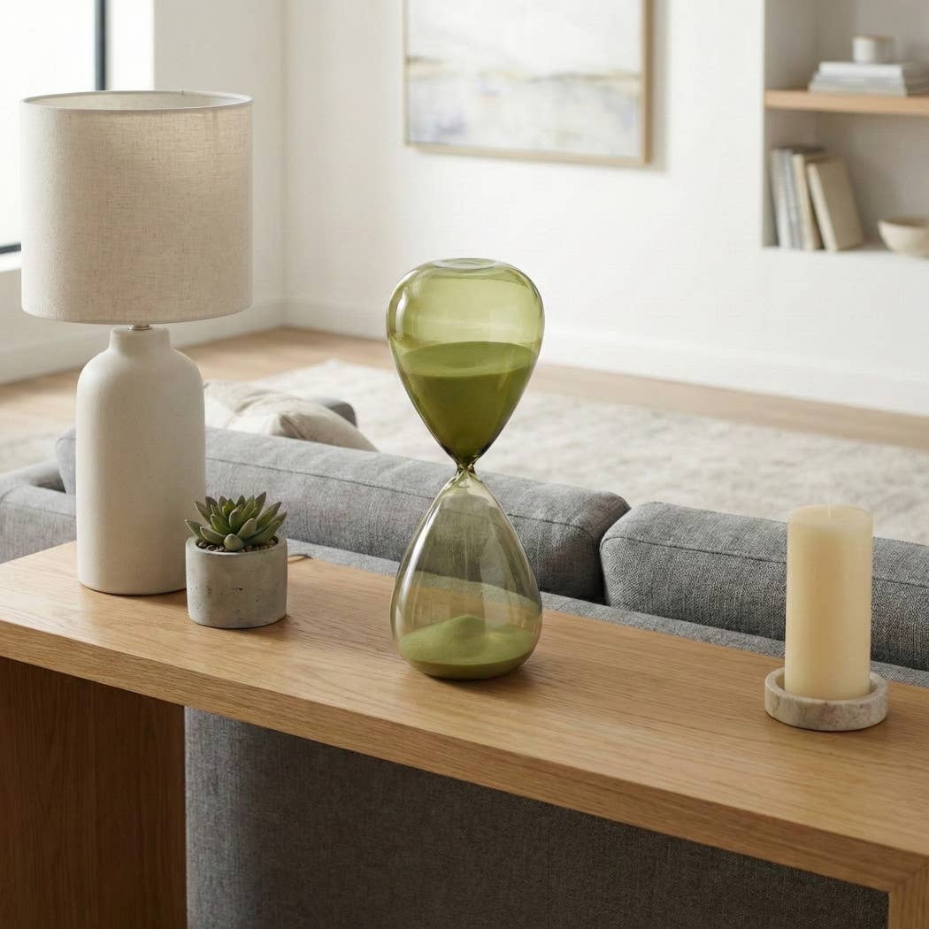 Decorative Object - Green Glass Silhouette Hourglass, 14 in.