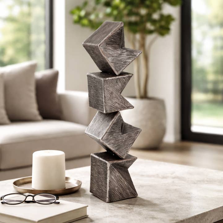 Decorative Sculpture - Silver Metal Stacked 4-Cube, 25 in.