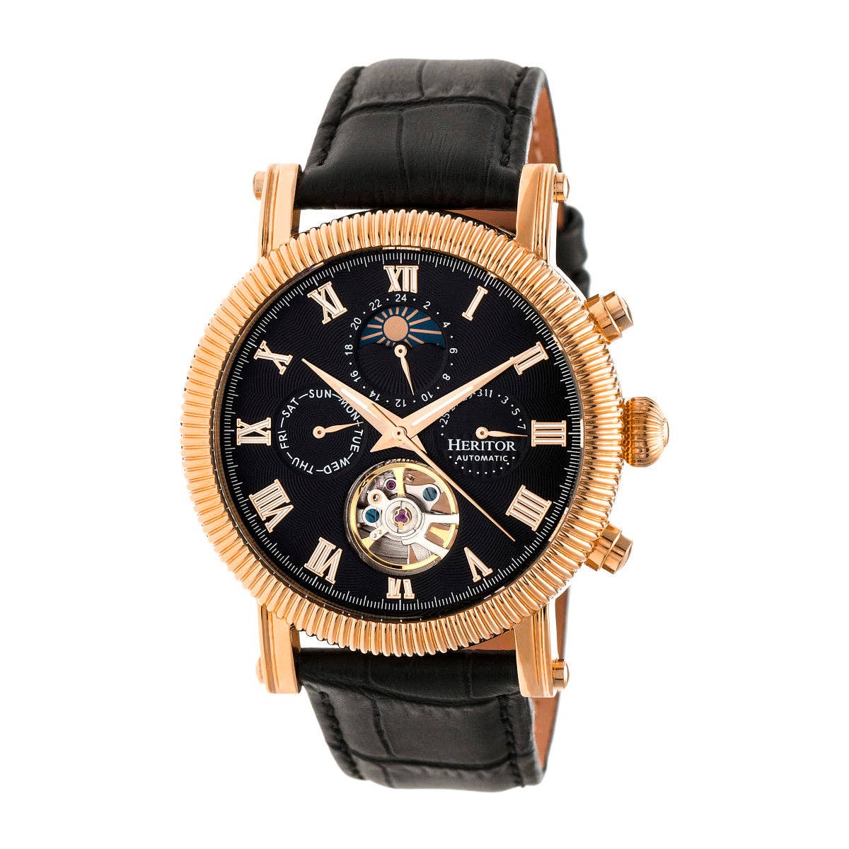 Heritor Winston Men's Automatic Semi-Skeleton Leather Watch, Style HERHR5206