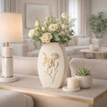 Decorative Vase - White Ceramic Textured Detailing, 15 in.