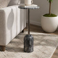 Side Table - Gray Stone Top Sculptural Narrow Base, 24 in.