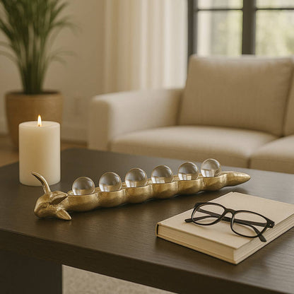 Decorative Object - Gold Metal Glass Sphere Pea Pod, 12 in.