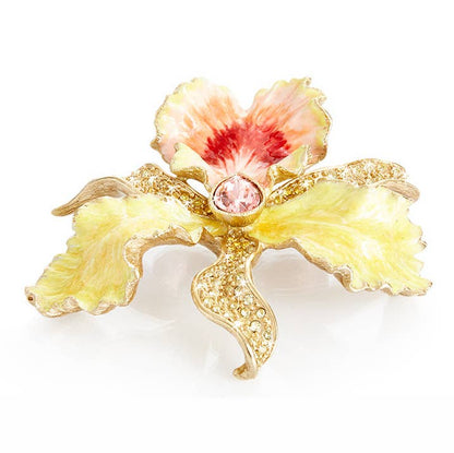 Jay Strongwater Leya Orchid Table Rose Swarovski Crystal Enamel Gold-Finished Tabletop Object