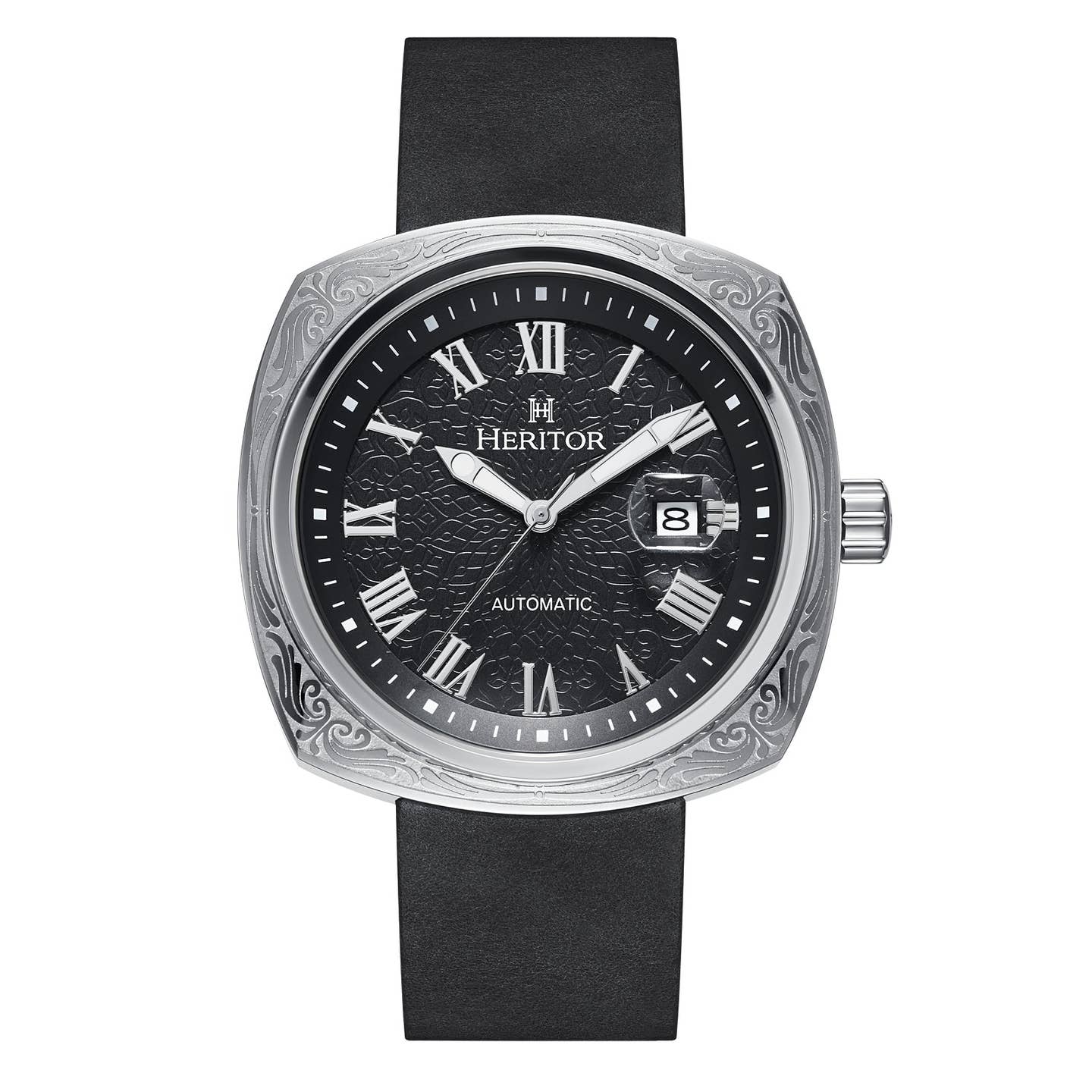 Heritor Davenport Men's Automatic Engraved-Case Leather Watch, Style HERHS3201