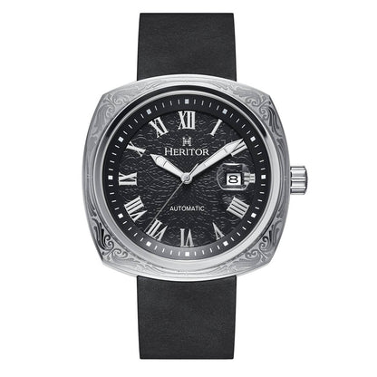 Heritor Davenport Men's Automatic Engraved-Case Leather Watch, Style HERHS3201