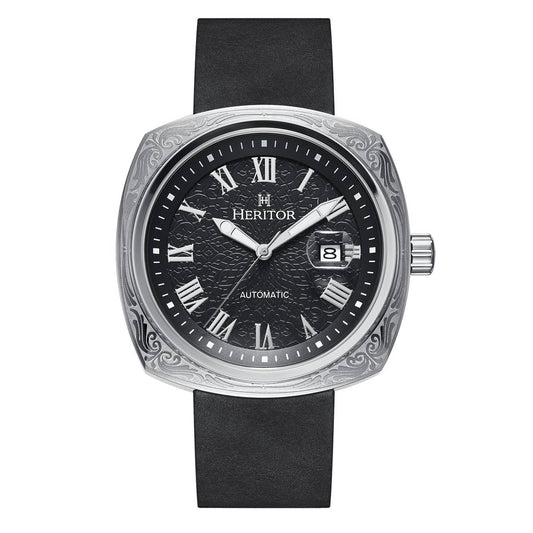 Heritor Davenport Men's Automatic Engraved-Case Leather Watch, Style HERHS3201