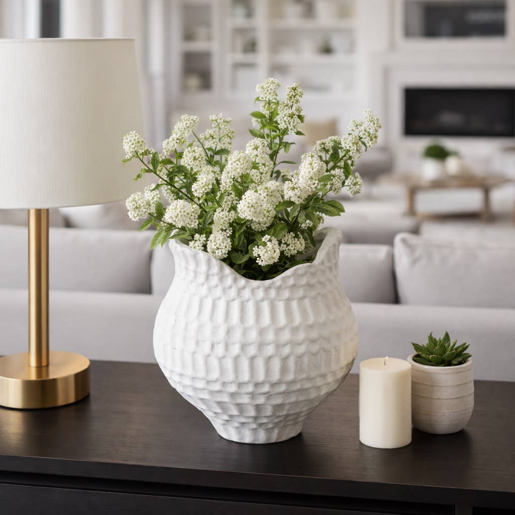 Decorative Vase - Ivory Ceramic Artisan Textured, 12 in.