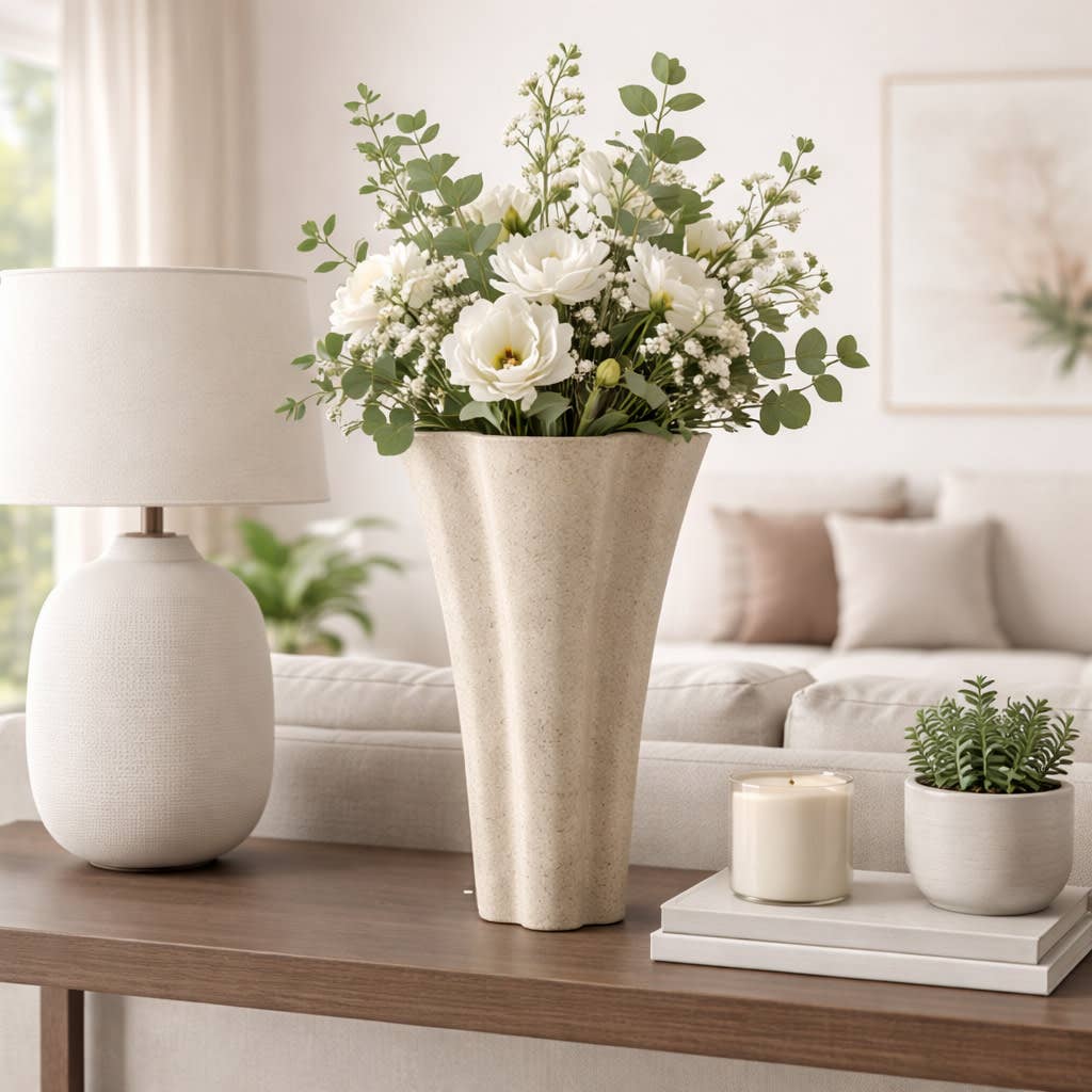 Decorative Vase - Gray Ceramic Refined Fluted, 16 in.