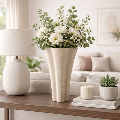 Decorative Vase - Gray Ceramic Refined Fluted, 16 in.