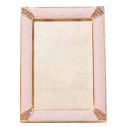 Jay Strongwater Lavinia Rose Pavé 4" x 6" Crystal Enamel Picture Frame, Pale Pink