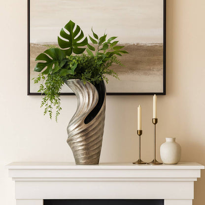 Decorative Vase - Silver Metal Finish Highlight, 16 in.
