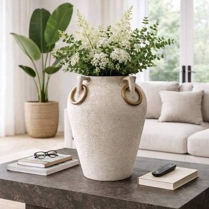 Decorative Vase - Ivory/Tan Pottery Round Large, 19 in.