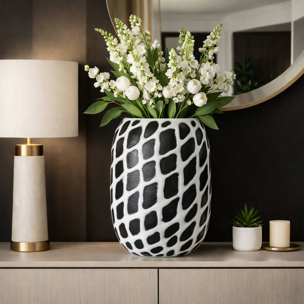 Decorative Vase - Black/White Glass Large Silhouette, 18 in.
